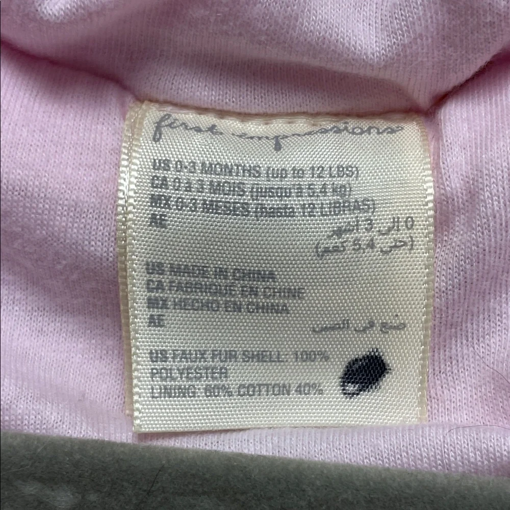 First Impressions Soft Pink Faux Fur Baby Jacket Hooded Coat Infants 0-3 Months